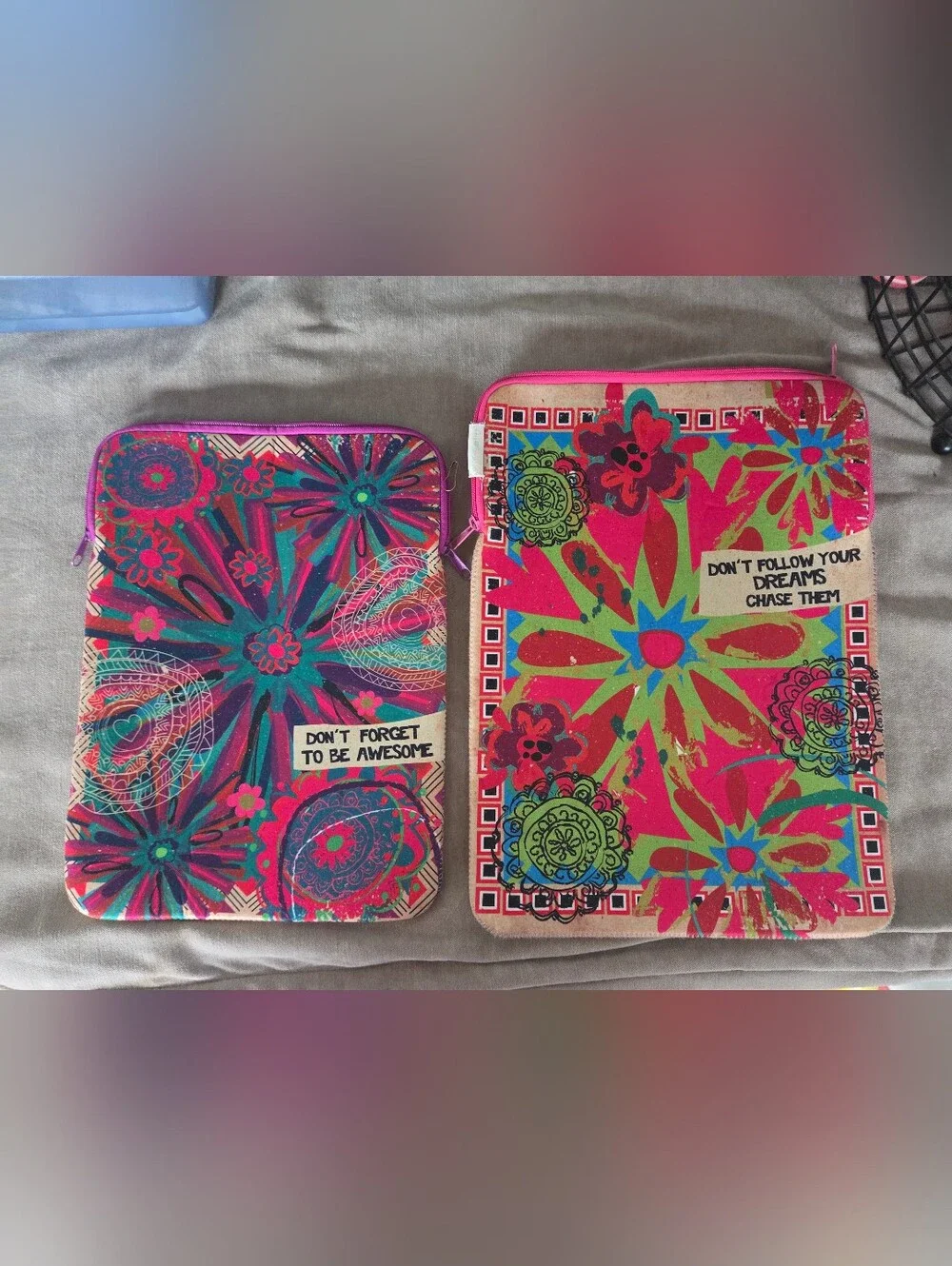 2 Natural Life Pink Floral Tablet Sleeves - Motivational Zip Case
